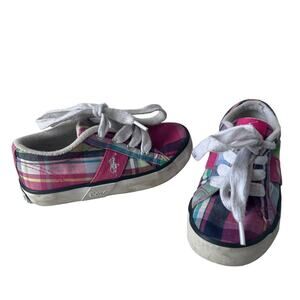 POLO Ralph Lauren Plaid Giles Girls Sneakers Sz 9 Pink Y2K Preppy Pastel kidTie